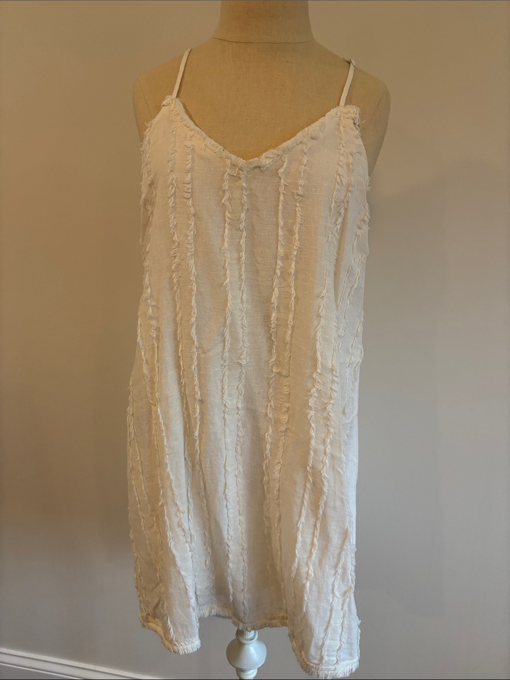Very J Ivory Textured Stripe Slip Dress
